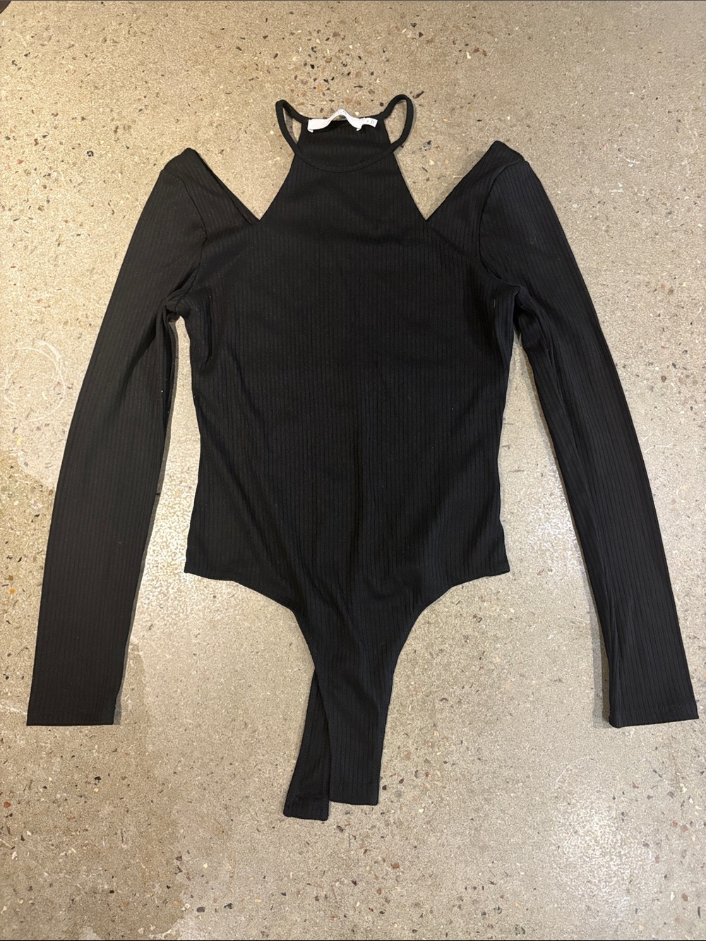 Astr Black Ribbed Cold-Shoulder Halter Bodysuit